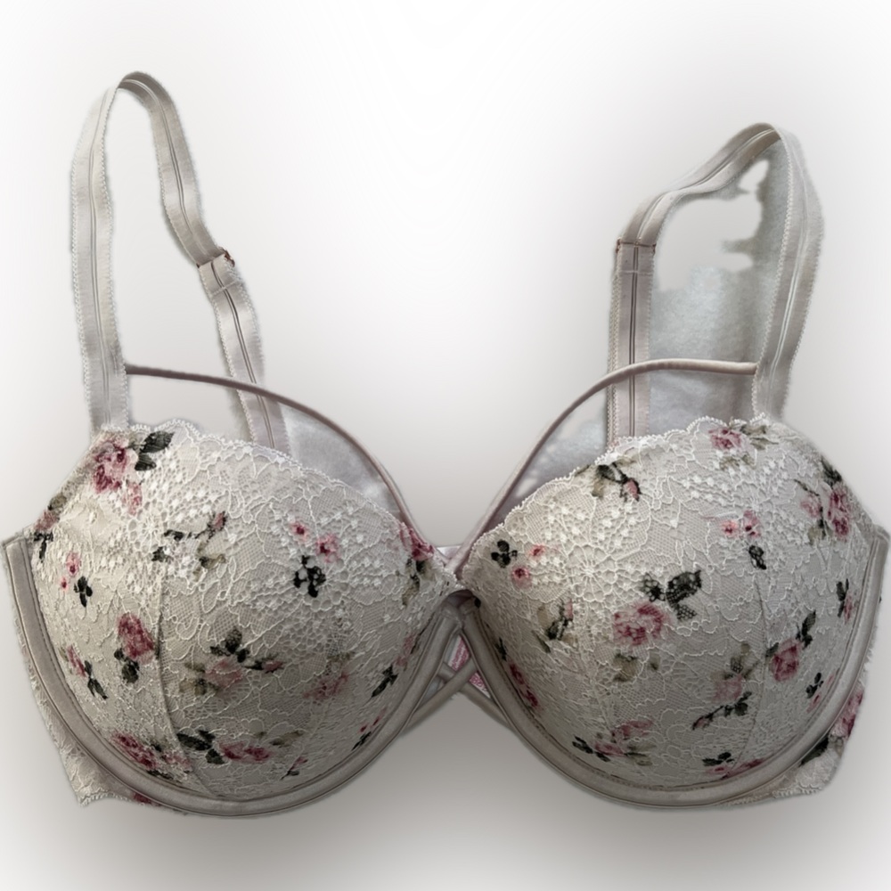 Victoria's Secret - Floral Lace Bra - White and Pink
